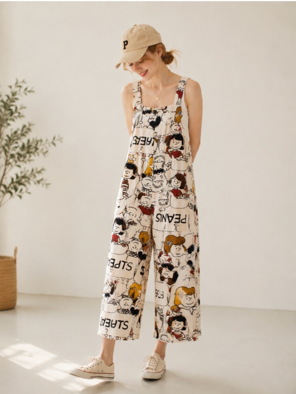 Peanuts Print Adjustable Strap Jumpsuit – Women’s Medium
